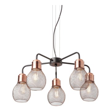Redo 01-1580 - Viseči lestenec EDISON na vrvici 5xE27/42W/230V premer 53 cm črn/meden