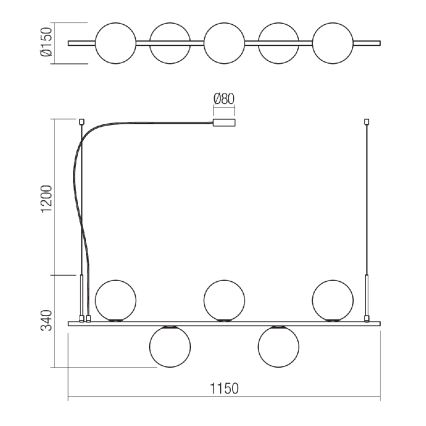 Redo 01-1635 - Lestenec na vrvici TALIS 5xE14/28W/230V