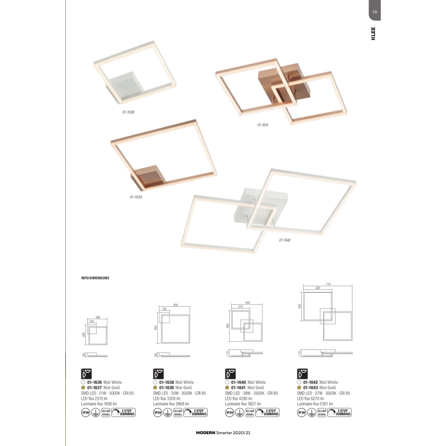 Redo 01-1638 - Stropna LED svetilka z zatemnitvijo KLEE LED/30W/230V 45x45 cm bela