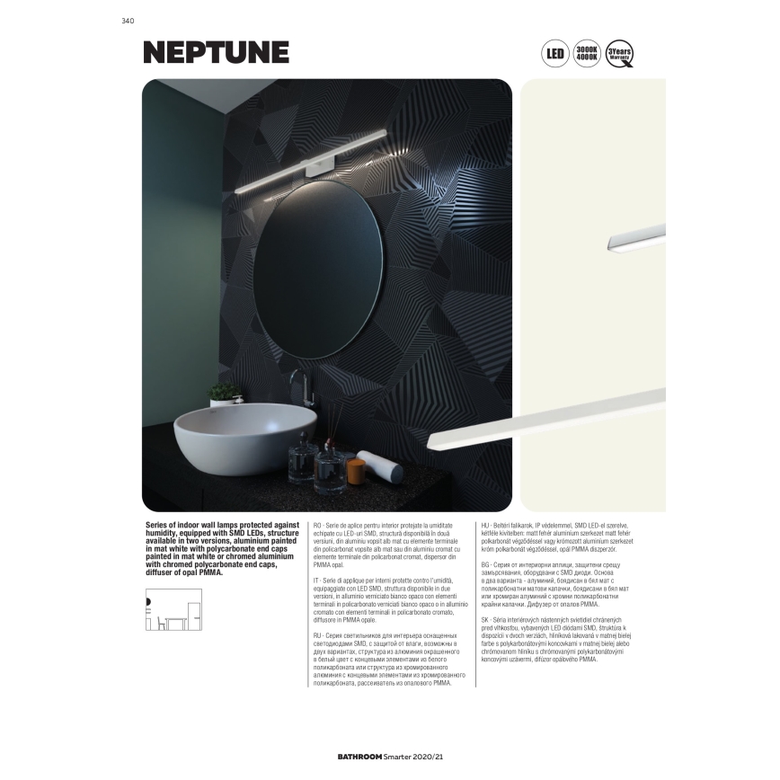 Redo 01-1676 - LED Kopalniška luč za osvetlitev ogledala NEPTUNE LED/18W/230V IP44