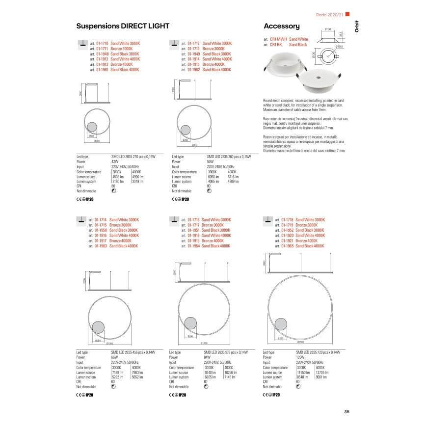 Redo 01-1712 - LED Lestenec na vrvici ORBIT LED/55W/230V