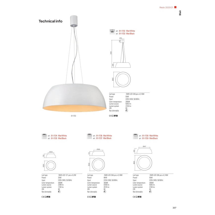 Redo 01-1732 - LED Lestenec na vrvici BLAIR LED/55W/230V 3000K bela