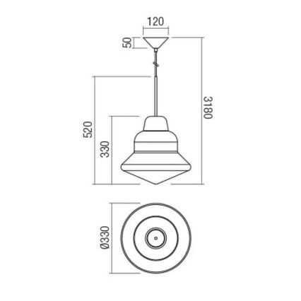 Redo 01-1771 - Lestenec na kablu AMNO 1xE27/42W/230V premer 33 cm siv
