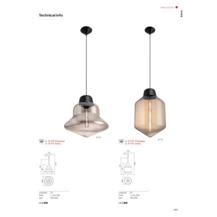 Redo 01-1773 - Lestenec na vrvici AMNO 1x/E27/42W/230V pr. 26 cm siva