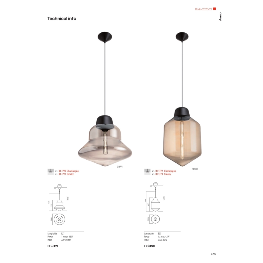 Redo 01-1773 - Lestenec na vrvici AMNO 1x/E27/42W/230V pr. 26 cm siva