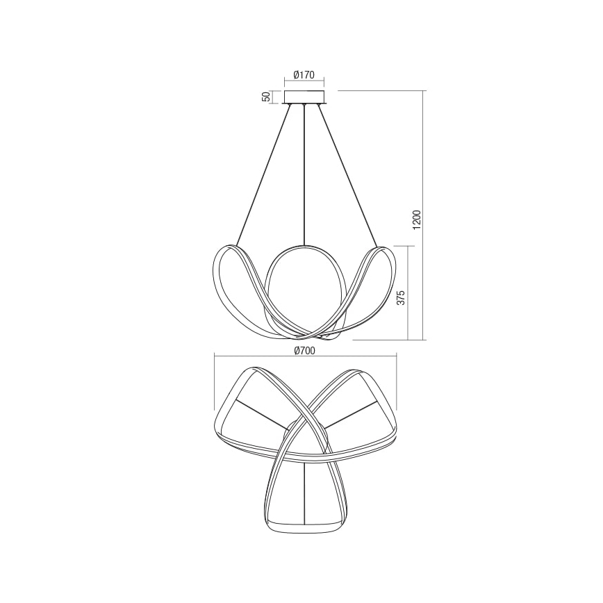 Redo 01-1784 - LED Zatemnitveni lestenec na vrvici NUCLEO LED/55W/230V bela