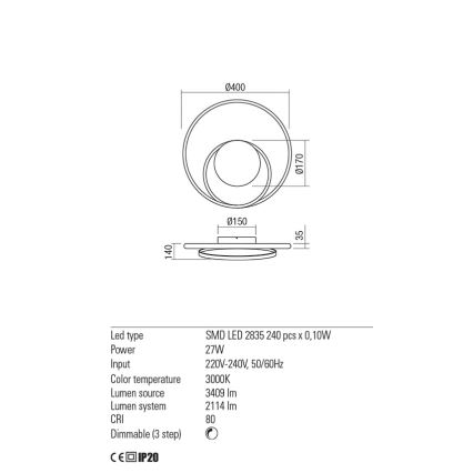 Redo 01-1789 - LED Zatemnitvena stenska svetilka TORSION LED/27W/230V bela