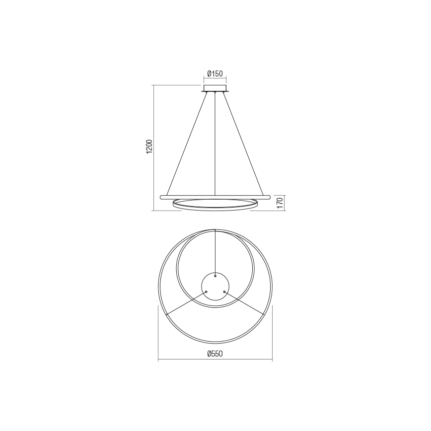 Redo 01-1794 - LED Zatemnitveni lestenec na vrvici TORSION LED/29W/230V pr. 55 cm bron