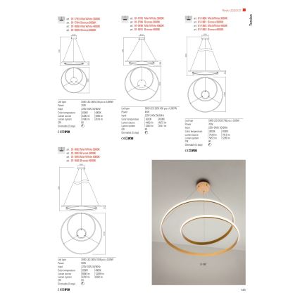 Redo 01-1796 - LED Lestenec na vrvici TORSION LED/40W/230V