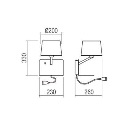 Redo 01-1807 - LED Stenska svetilka TOMO 1xE27/42W/230V+1xLED/3W