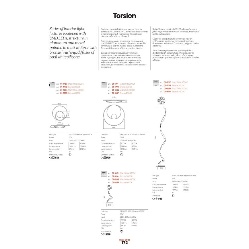 Redo 01-1887 - Zatemljiva LED stropna svetilka TORSION LED/29W/230V, premer 55 cm, bronasta
