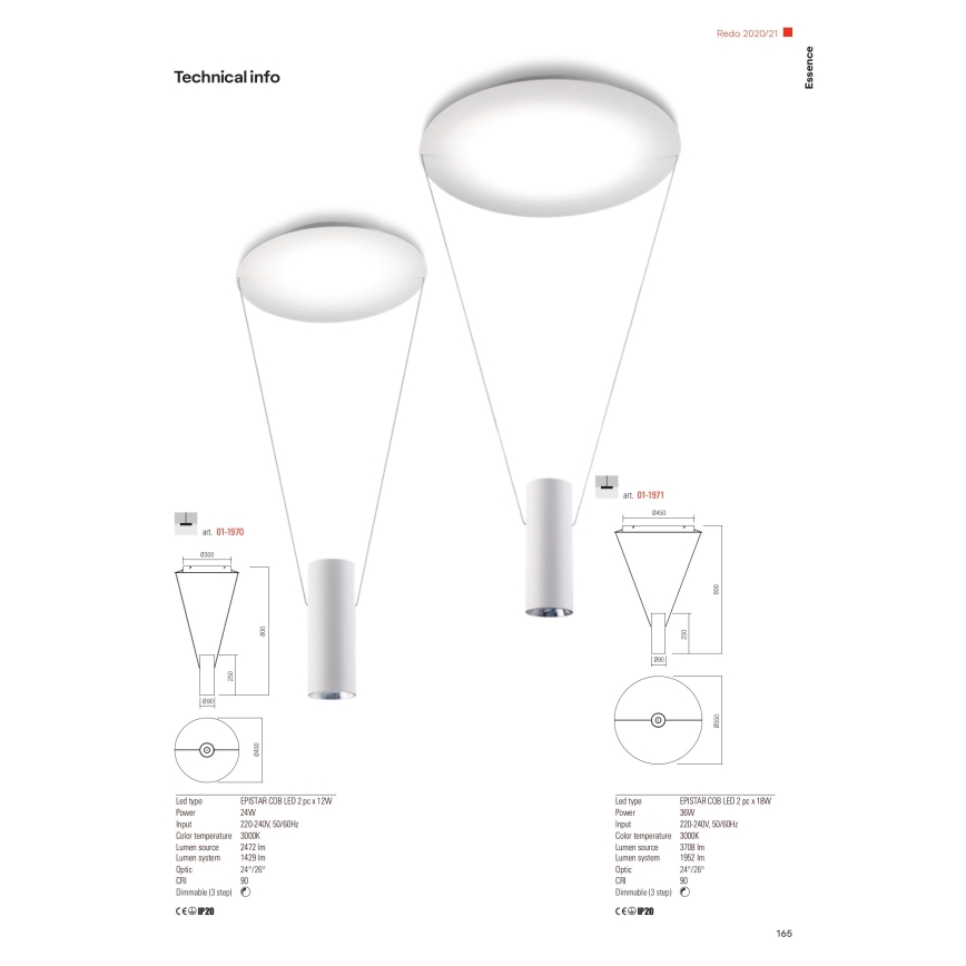 Redo 01-1971 - LED Zatemnitveni lestenec na vrvici ESSENCE LED/36W/230V CRI 90 3000K bela