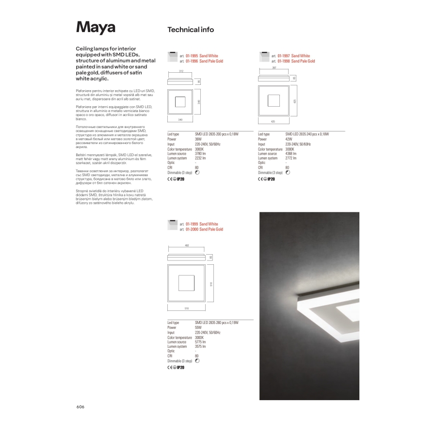Redo 01-1998 - Zatemnljivo LED stropno svetilo MAYA LED/42W/230V 42,5x42,5 cm zlato