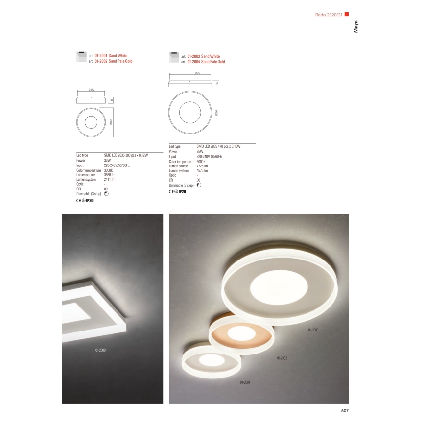 Redo 01-1998 - Zatemnljivo LED stropno svetilo MAYA LED/42W/230V 42,5x42,5 cm zlato