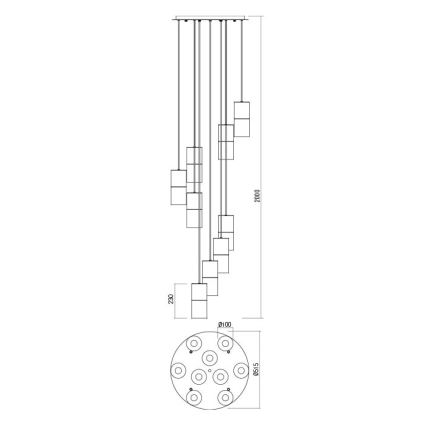 Redo 01-2027 - Lestenec na vrvici IWI 9xE27/42W/230V črna