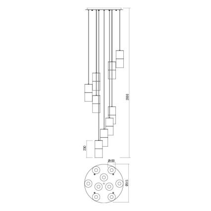 Redo 01-2027 - Lestenec na vrvici IWI 9xE27/42W/230V črna