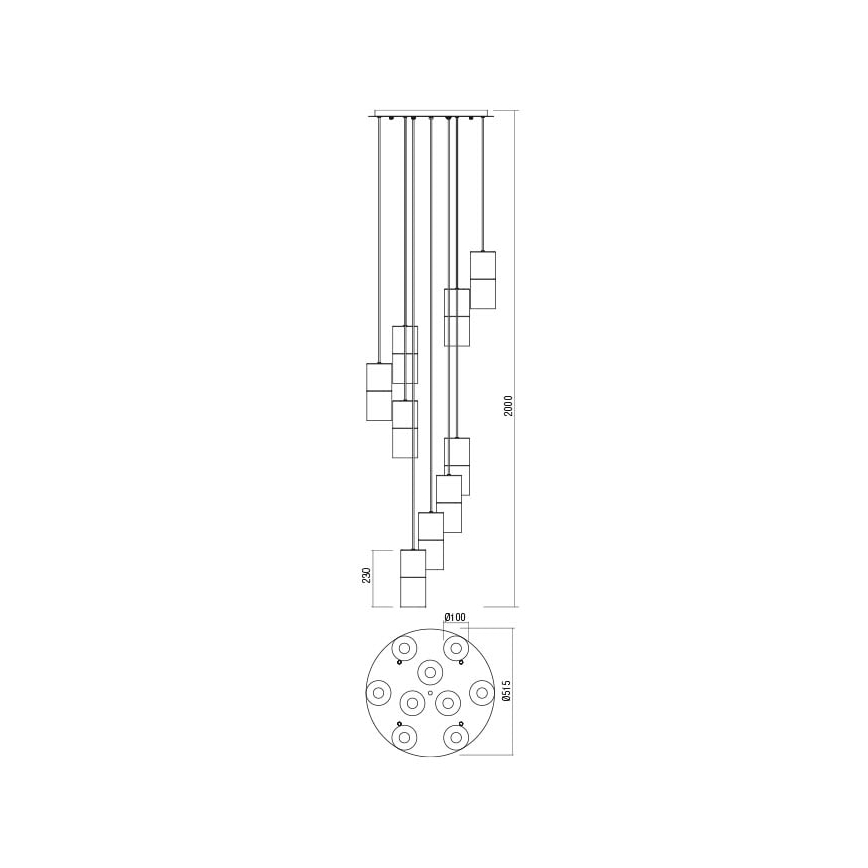 Redo 01-2027 - Lestenec na vrvici IWI 9xE27/42W/230V črna