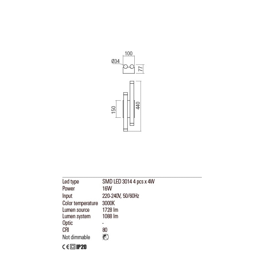 Redo 01-2034 - LED Stenska svetilka MADISON 4xLED/4W/230V baker