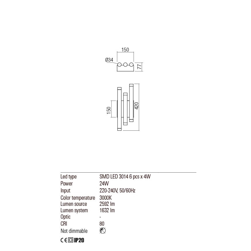 Redo 01-2037 - LED Stenska svetilka MADISON 6xLED/4W/230V baker