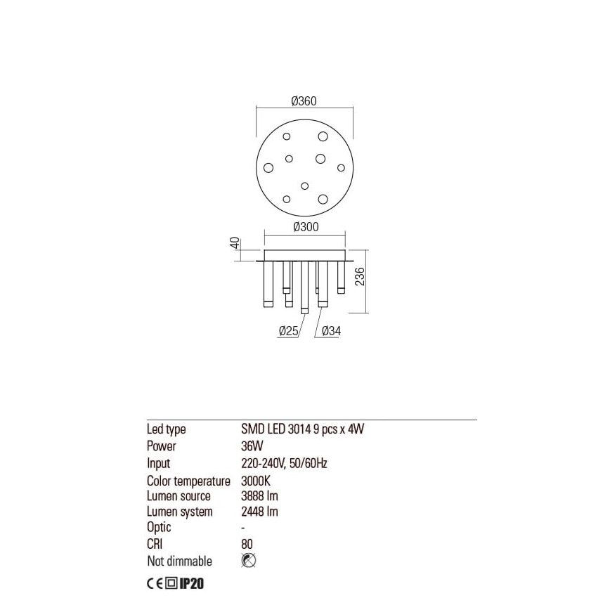 Redo 01-2042 - LED Stropna svetilka MADISON 9xLED/4W/230V sijajni krom/črna/baker