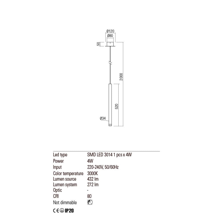 Redo 01-2045 - LED Lestenec na vrvici MADISON LED/4W/230V črna