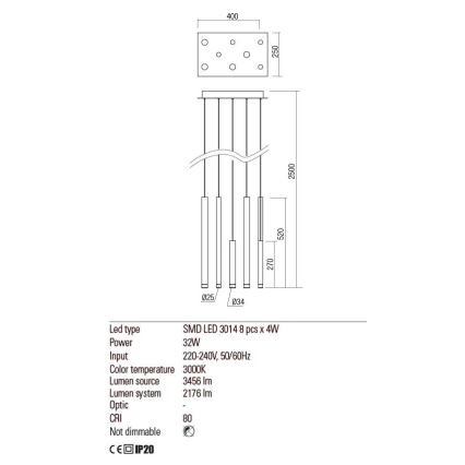 Redo 01-2047 - LED Lestenec na vrvici MADISON 8xLED/4W/230V baker