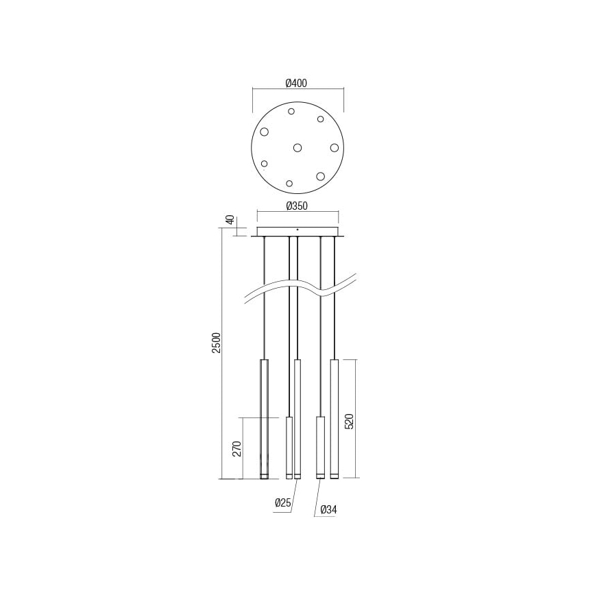 Redo 01-2053 - LED Lestenec na vrvici MADISON 8xLED/4W/230V sijajni krom/črna/baker