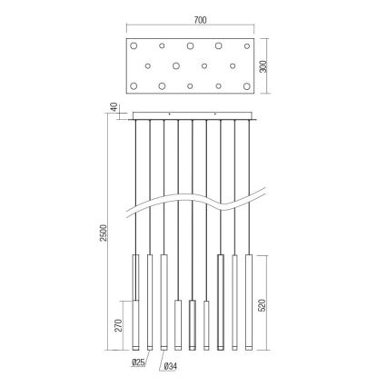 Redo 01-2054 - LED Lestenec na vrvici MADISON 14xLED/4W/230V zlata