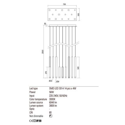 Redo 01-2055 - LED Lestenec na vrvici MADISON 14xLED/4W/230V baker