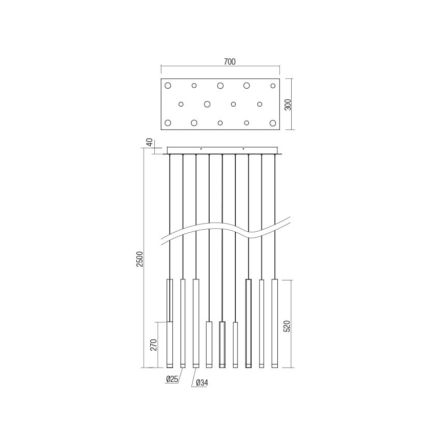 Redo 01-2057 - LED Lestenec na vrvici MADISON 14xLED/4W/230V sijajni krom/črna/baker