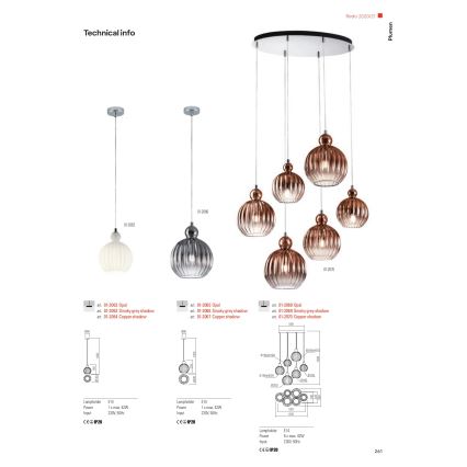 Redo 01-2069 - Lestenec na vrvici PLUMEN 6xE14/42W/230V siv