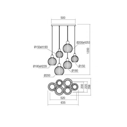 Redo 01-2069 - Lestenec na vrvici PLUMEN 6xE14/42W/230V siv