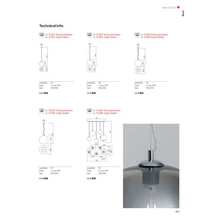 Redo 01-2079 - Lestenec na vrvici BOWL 5xE27/42W/230V dimna