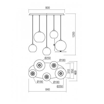 Redo 01-2080 - Lestenec na vrvici BOWL 5xE27/42W/230V baker