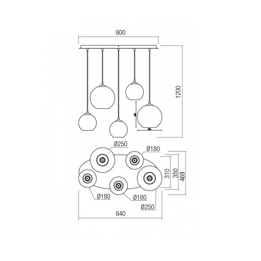 Redo 01-2080 - Lestenec na vrvici BOWL 5xE27/42W/230V baker