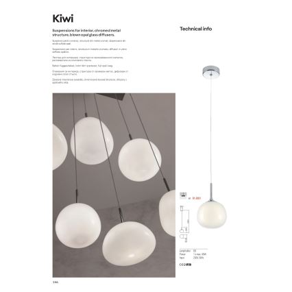 Redo 01-2081 - Viseča svetilka s kablom KIWI 1xG9/40W/230V premer 12 cm sijajni krom/bela