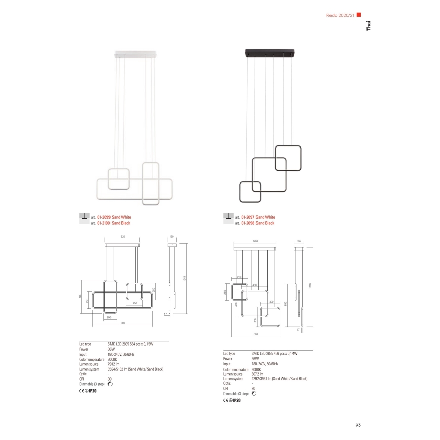 Redo 01-2098 - LED Zatemnitveni lestenec na vrvici THAI LED/66W/230V 3000K črna