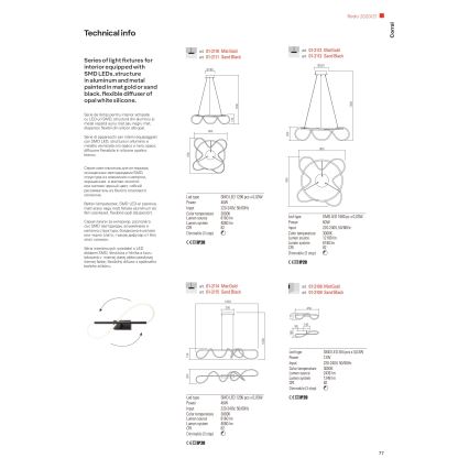 Redo 01-2110 - LED Zatemnitveni lestenec na vrvici CORRAL LED/40W/230V 3000K zlata