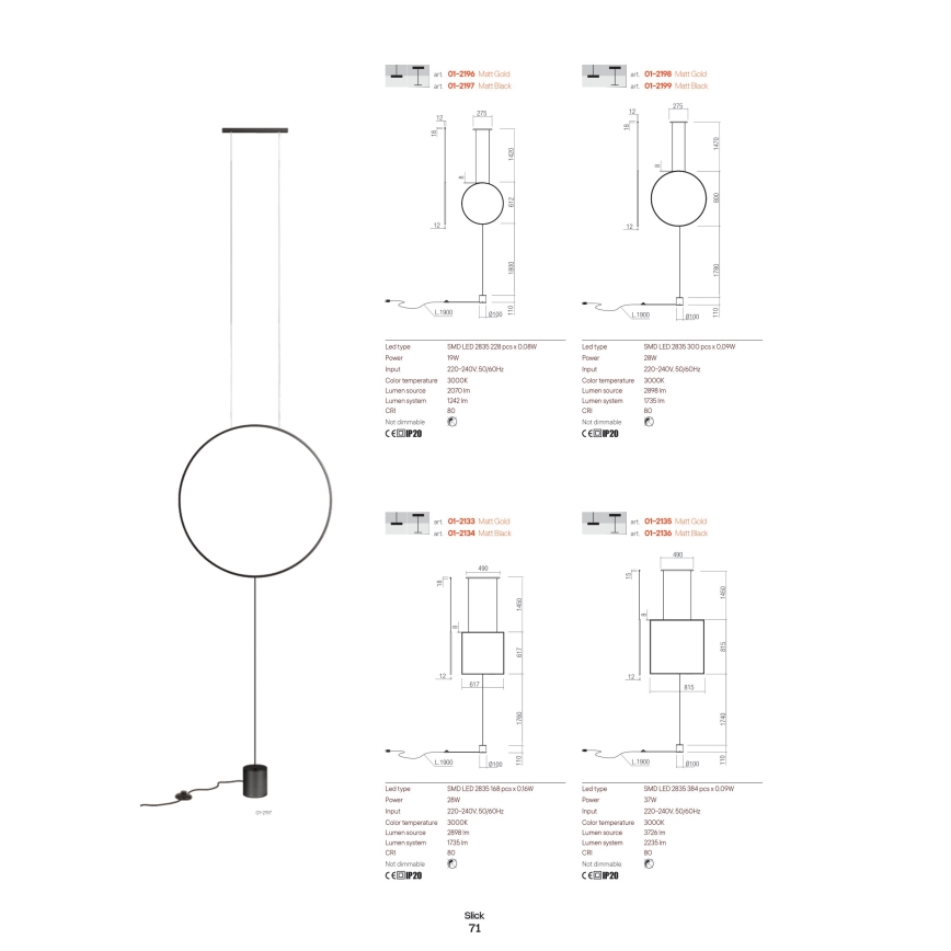 Redo 01-2134 - LED Talna svetilka SLICK LED/28W/230V črna