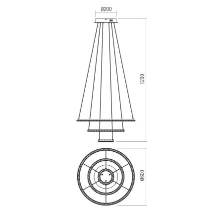 Redo 01-2173 - LED Lestenec na vrvici NUNZIA LED/54W/230V