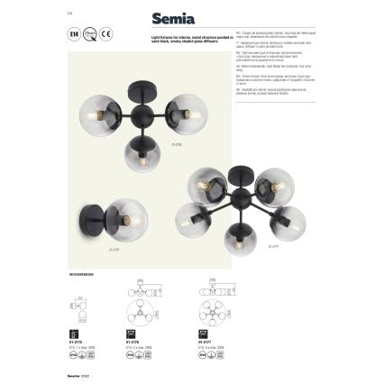 Redo 01-2176 - Lestenec na palici SEMIA 3xE14/28W/230V črna/dimna