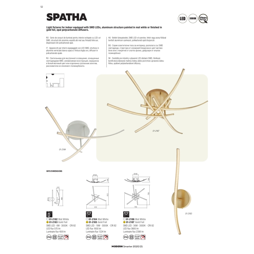 Redo 01-2185 - LED Stropna svetilka SPATHA 3xLED/6W/230V 3000K zlata