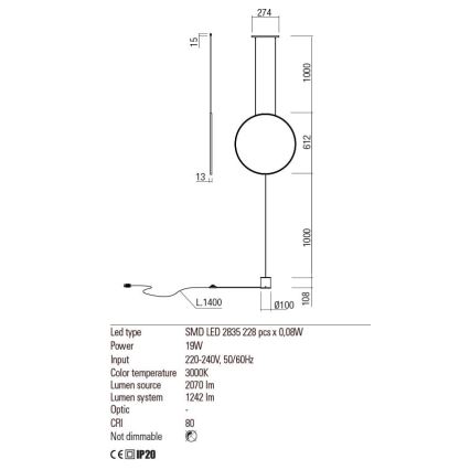 Redo 01-2197 - LED Talna svetilka SLICK LED/19W/230V črna