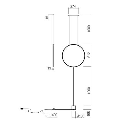 Redo 01-2197 - LED Talna svetilka SLICK LED/19W/230V črna