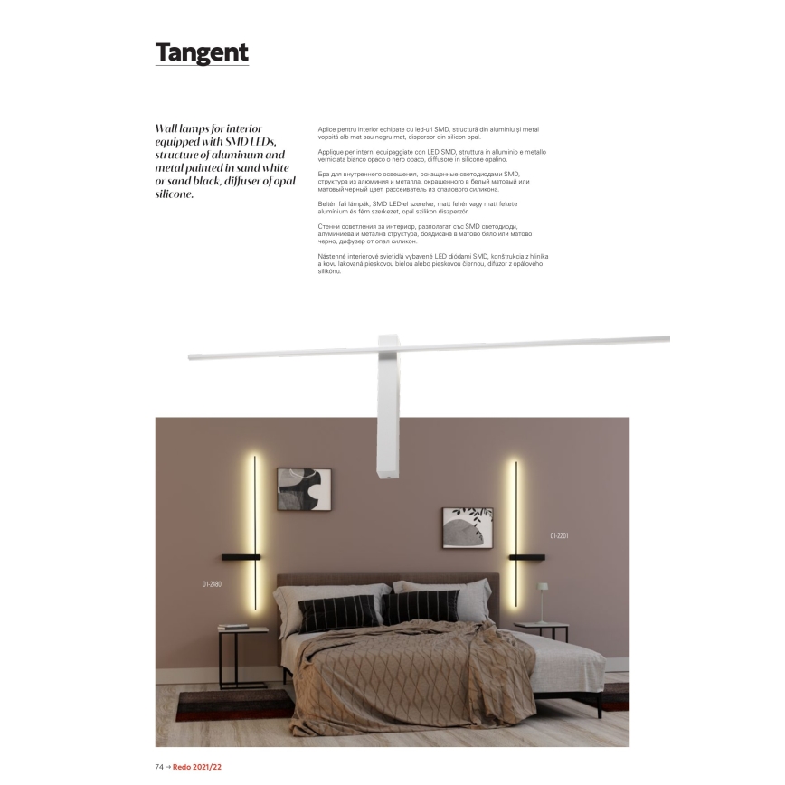 Redo 01-2200 - LED stenska svetilka TANGENT LED/14W/230V bela