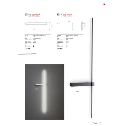 Redo 01-2200 - LED stenska svetilka TANGENT LED/14W/230V 3000K 125,4 cm bela