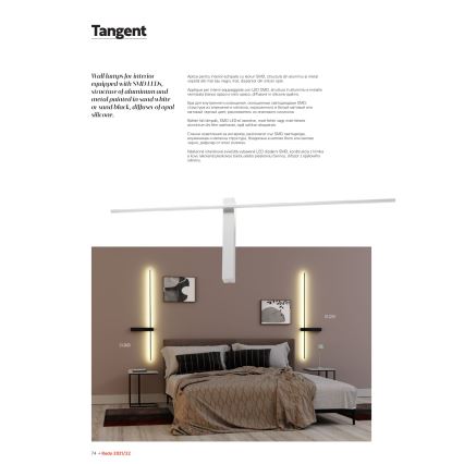 Redo 01-2201 - LED stensko svetilo TANGENT LED/14W/230V črno