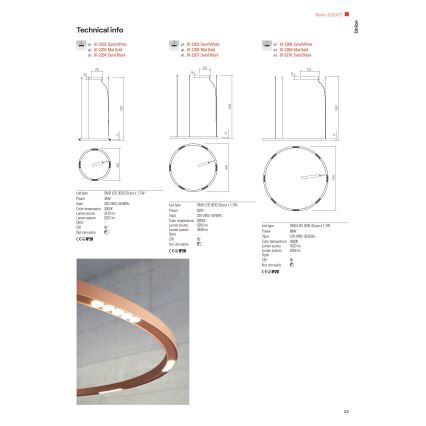 Redo 01-2202 - LED Lestenec na vrvici UNION LED/34W/230V CRI 90 3000K pr. 60 cm bela