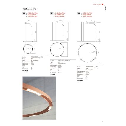 Redo 01-2202 - LED Lestenec na vrvici UNION LED/34W/230V 3000K pr. 60 cm bela