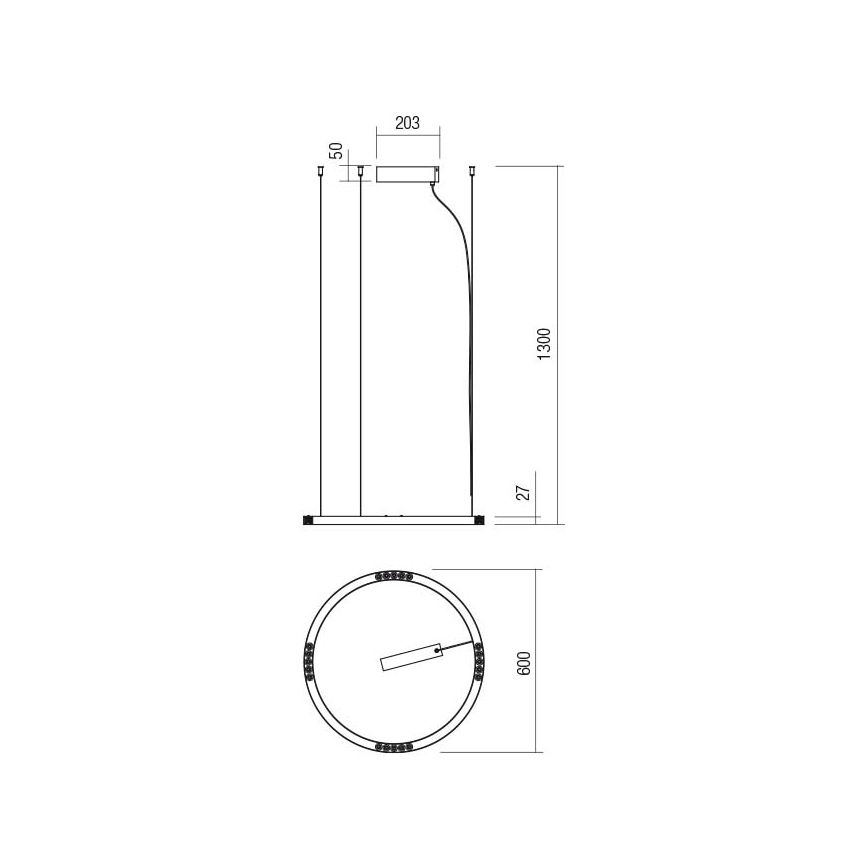 Redo 01-2202 - LED Lestenec na vrvici UNION LED/34W/230V CRI 90 3000K pr. 60 cm bela